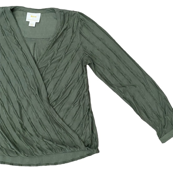 Anthropologie Maeve Audre Long Sleeve Faux WrapTextured Surplice Striped Top - Picture 3 of 5